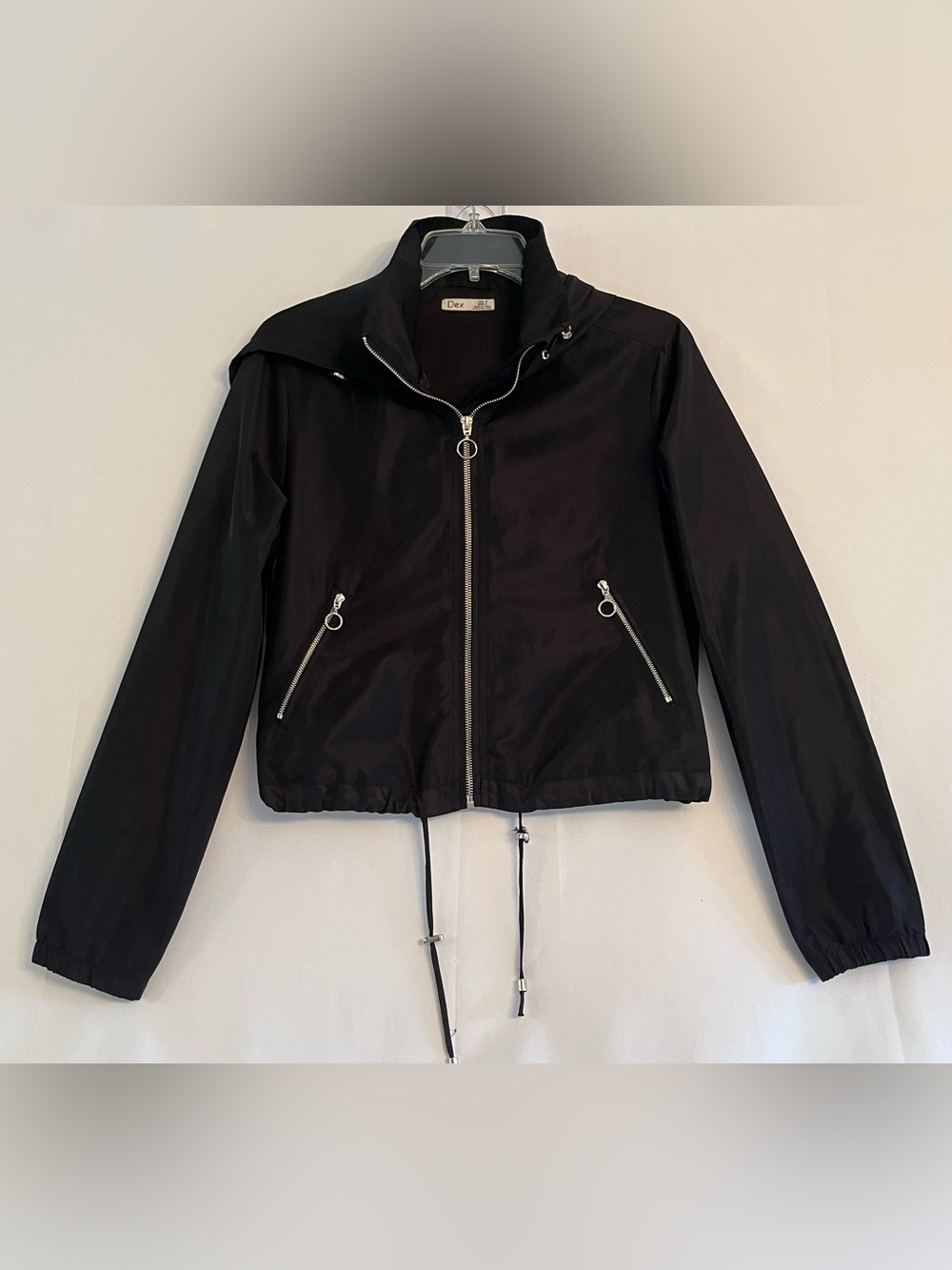 Dex Black Cropped Utility Windbreaker Jacket Minimalist Streetwear Size S